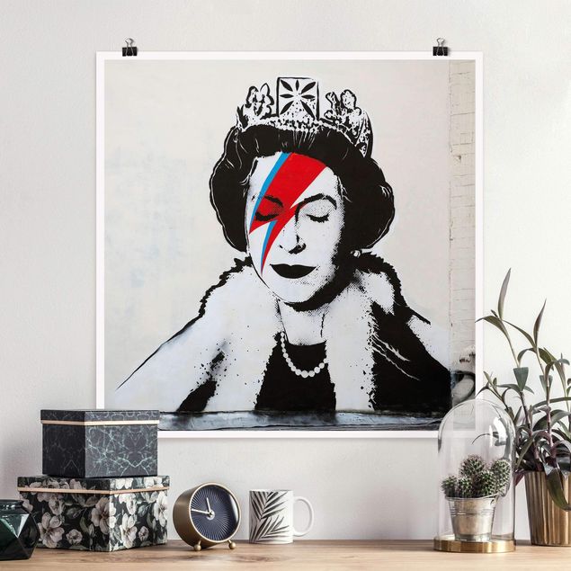 schwarz-weiß Poster Queen Lizzie Stardust - Brandalised ft. Graffiti by Banksy