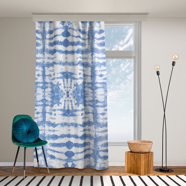 Moderne Vorhänge Batik in Blau Weiß