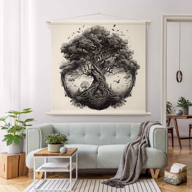 Wandteppich Wald Baum des Lebens Illustration