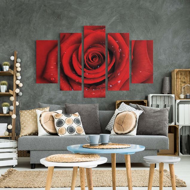 Rosen Bilder auf Leinwand Rote Rose mit Wassertropfen
