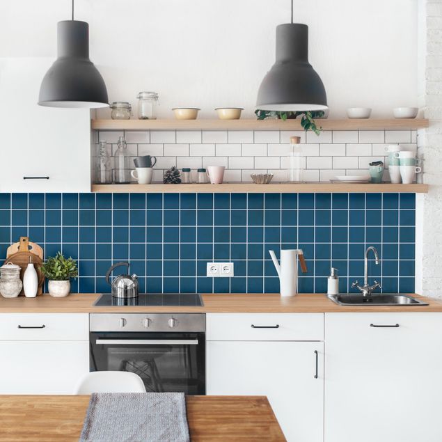 Küchenrückwand Folie Fliesenoptik Mosaik Beton Fliesen - Blau