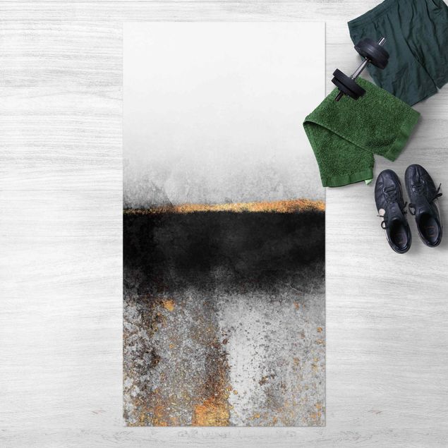 Outdoor Teppich Abstrakter Goldener Horizont Schwarz Weiß