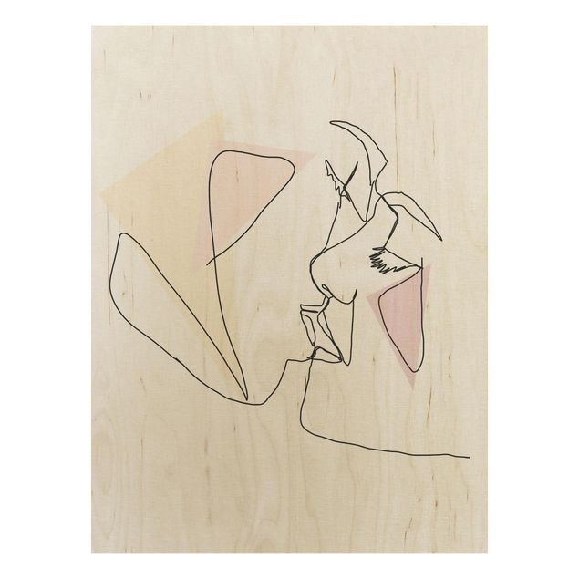 Wandbild Holz Kuss Gesichter Line Art