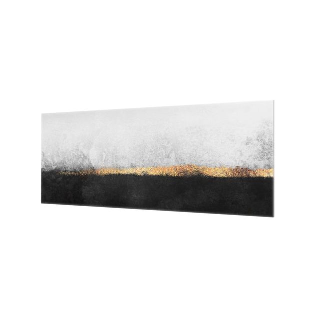Spritzschutz Glas - Abstrakter Goldener Horizont Schwarz Weiß - Panorama - 5:2