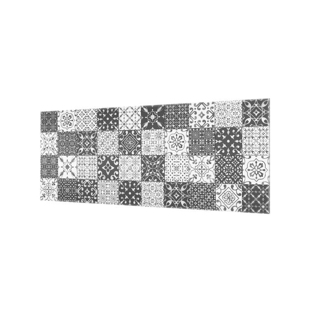 Spritzschutz Glas - Fliesen Mustermi: Grau Weiß - Panorama - 5:2
