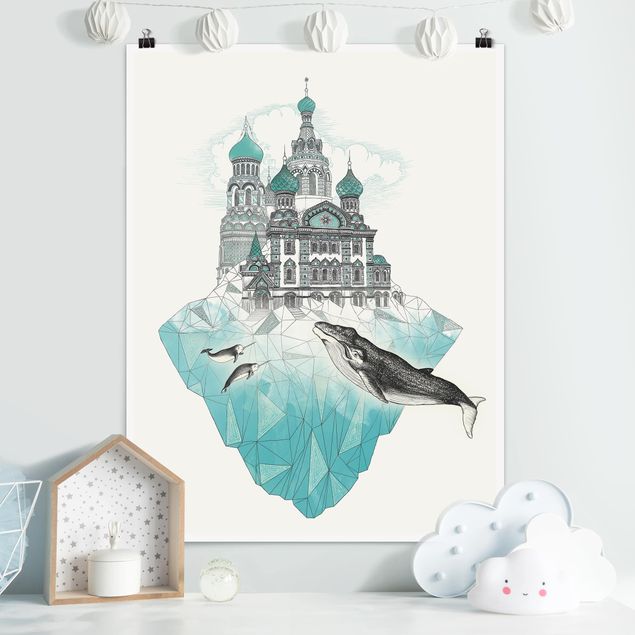 Wandbilder Katzen Illustration Kirche mit Kuppeln und Wal