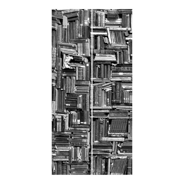 Schiebegardinen Shabby Bücherwand schwarz weiß