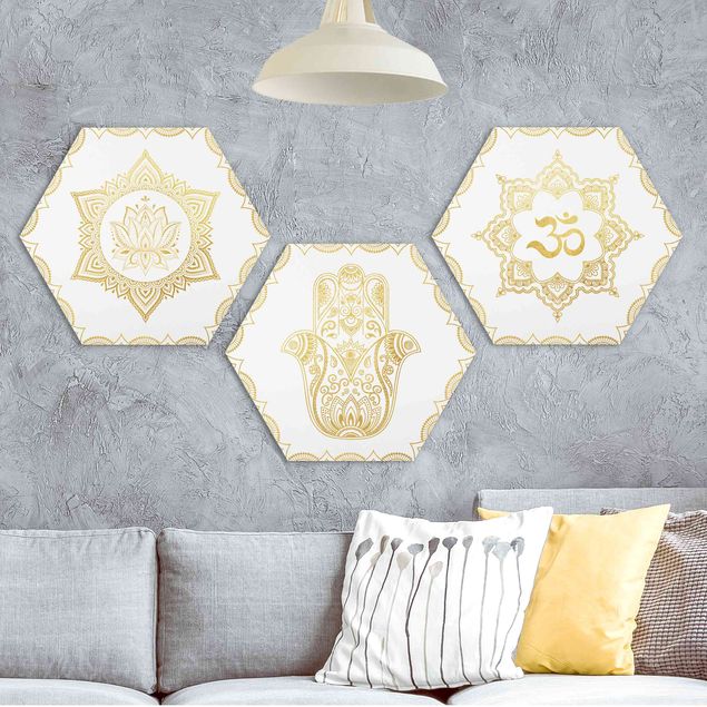 Küche Dekoration Hamsa Hand Lotus OM Illustration Set Gold