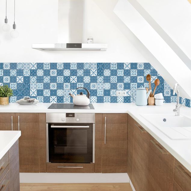 Küchenrückwand Folie Fliesenoptik Fliesen Mustermix Blau Weiß