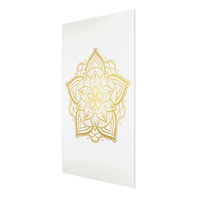 Glas Wandbilder Mandala Blüte Illustration weiß gold