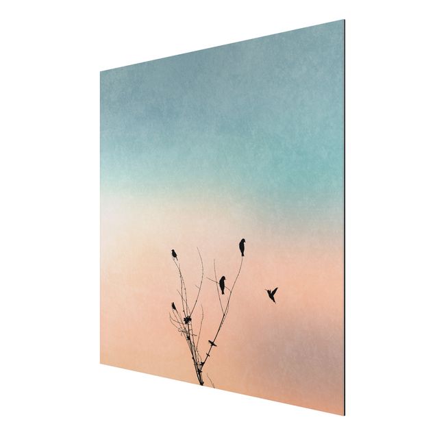 Wandbilder Kunstdrucke Vögel vor rosa Sonne II