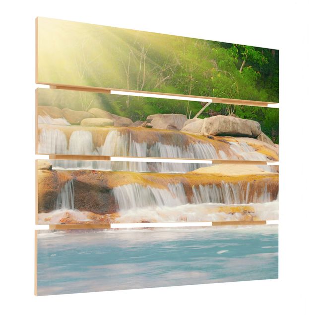 Holzbild - Wasserfall Lichtung - Quadrat 1:1