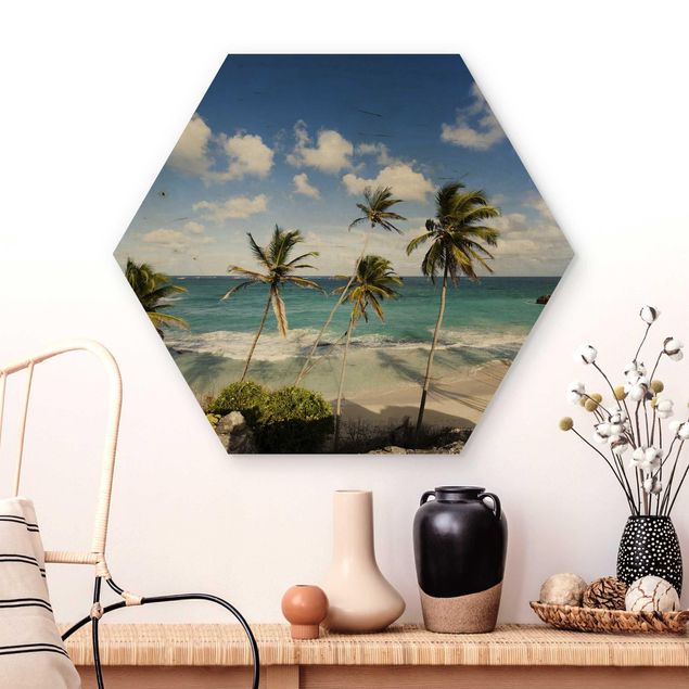 Hexagon Bild Holz - Beach of Barbados