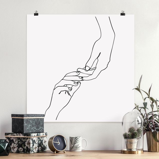 Kunststile Line Art Hände Berührung Schwarz Weiß