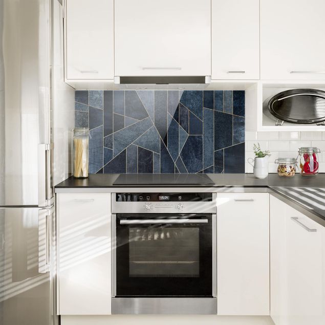 Glasrückwand Küche Muster Blaue Geometrie Aquarell