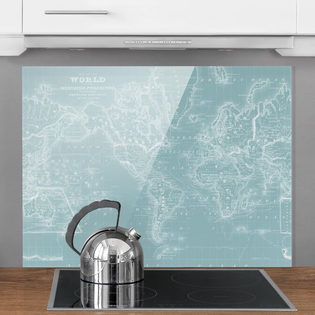 Küche Dekoration Weltkarte in Eisblau