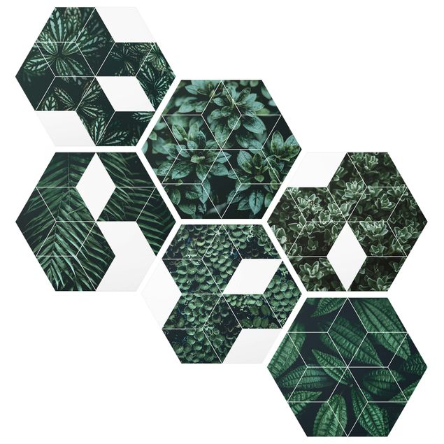 Wandbilder Muster Grüne Blätter Geometrie Set II