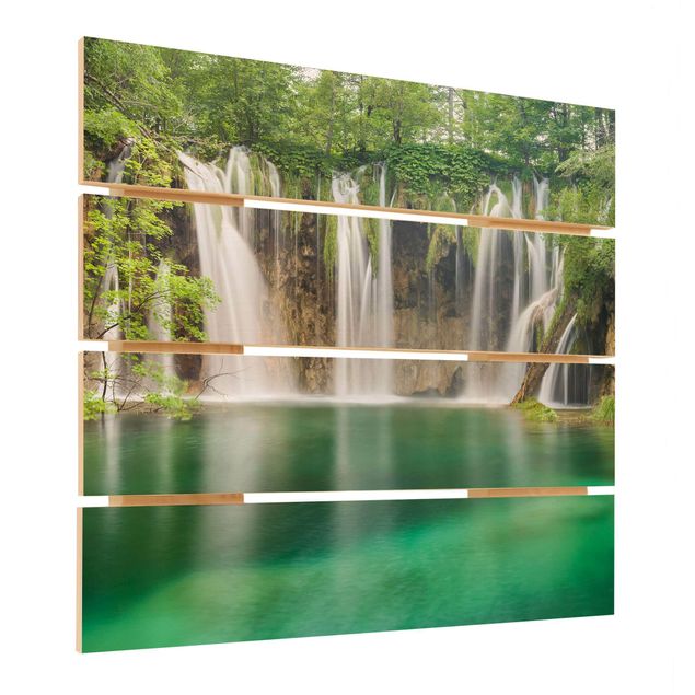 Bilder auf Holz Wasserfall Plitvicer Seen