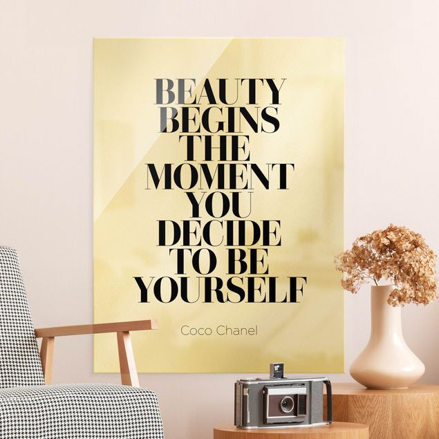 Glasbild schwarz-weiß Be yourself Coco Chanel
