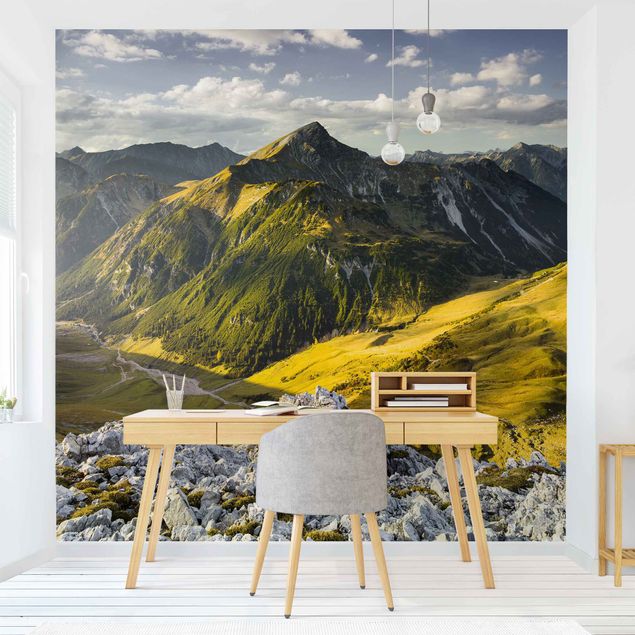 Fototapete Himmel Berge und Tal der Lechtaler Alpen in Tirol