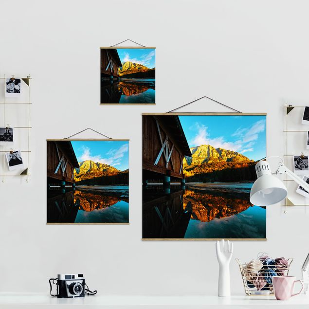 Wandbilder Bunt Bergspiegelung in den Dolomiten