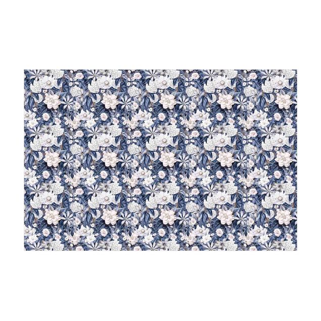 Teppich Blumen Weiße Blumen vor Blau