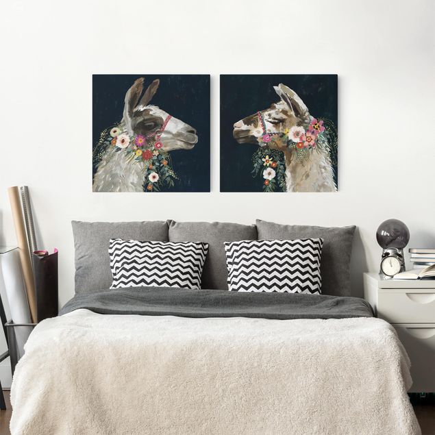 Wandbilder Modern Lama mit Blumenschmuck Set I