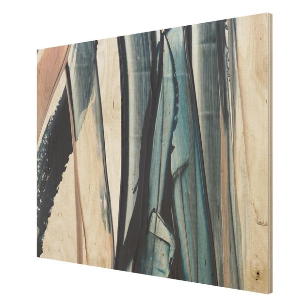 Wandbild Holz Blau und Beige Streifen