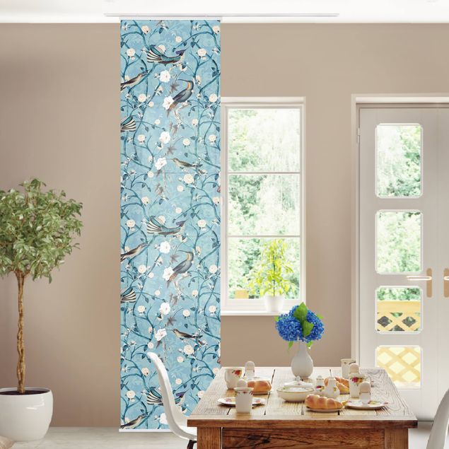 Küche Dekoration Blaue Blumenranken mit Vögeln