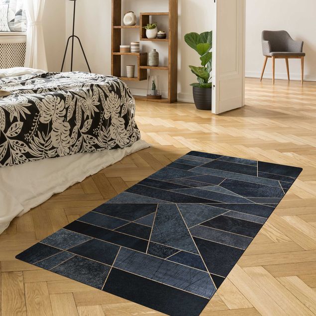 Moderner Teppich Blaue Geometrie Aquarell