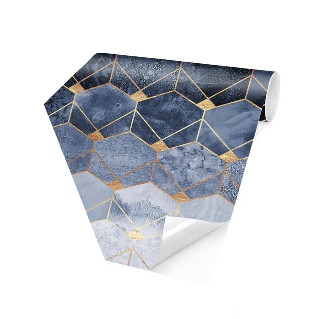Hexagon Tapete Blaue Geometrie goldenes Art Deco