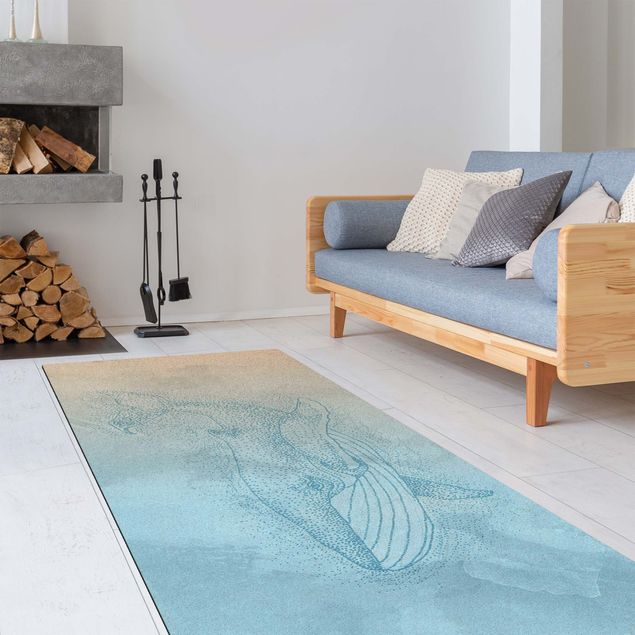 Moderner Teppich Blauwal auf Blauem Aquarell