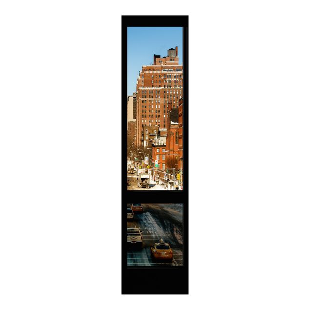 Schiebegardinen Skyline Blick aus Fenster auf Straße in New York