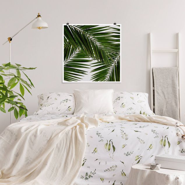 Blumen Poster Blick durch grüne Palmenblätter