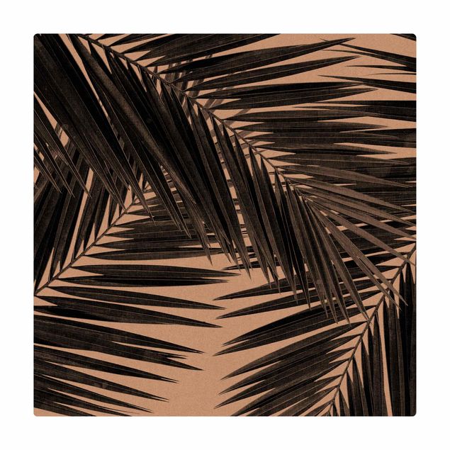 Kleine Teppiche Blick durch Palmenblätter schwarz weiß