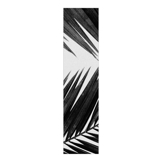 Schiebegardinen Blumen Blick durch Palmenblätter schwarz weiß