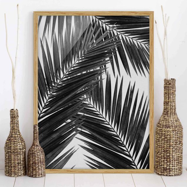 Küche Dekoration Blick durch Palmenblätter schwarz weiß