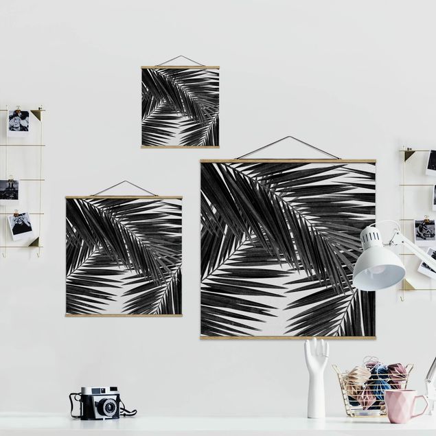 Wandbilder Schwarz-Weiß Blick durch Palmenblätter schwarz weiß
