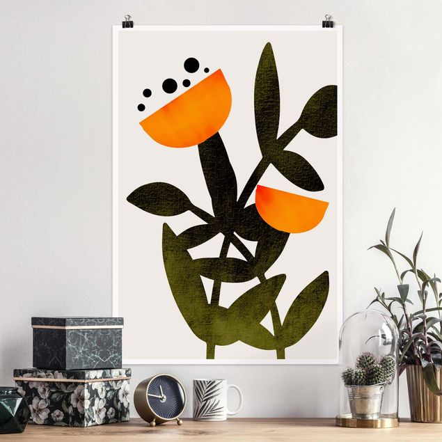 Poster mit Blumen Blüten in Orange