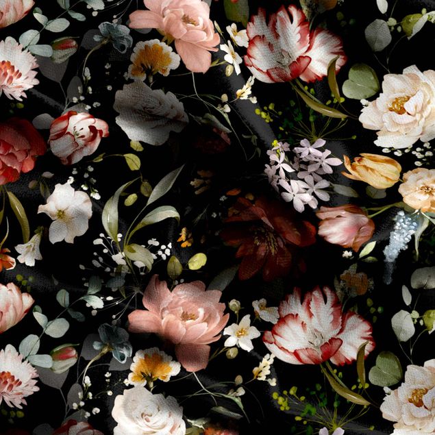 Vorhang Vintage Blumen Aquarell Vintage Muster auf Schwarz