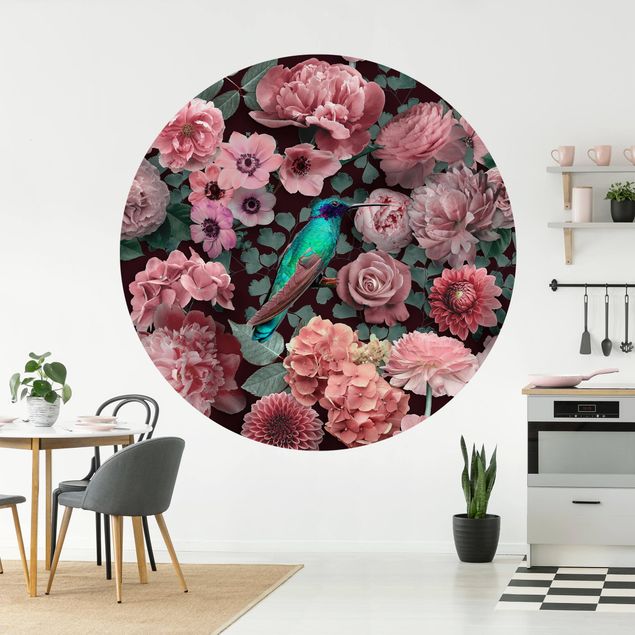 Wanddeko Küche Blumenparadies Kolibri mit Rosen
