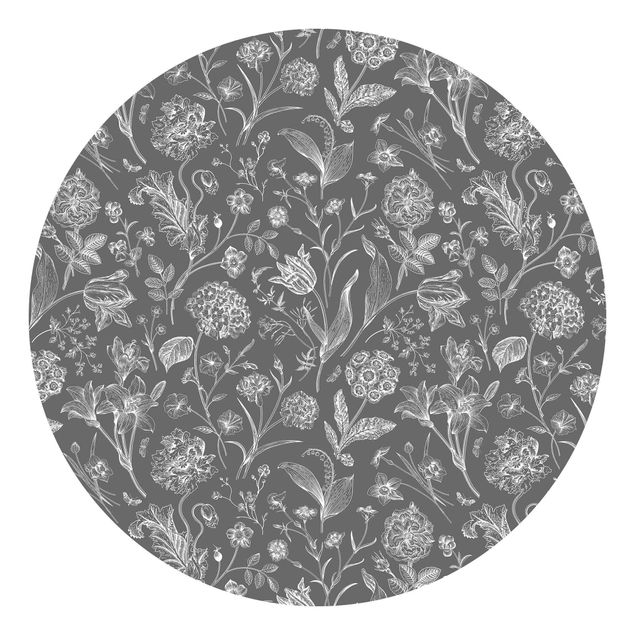 moderne Fototapete Blumentanz auf Grau