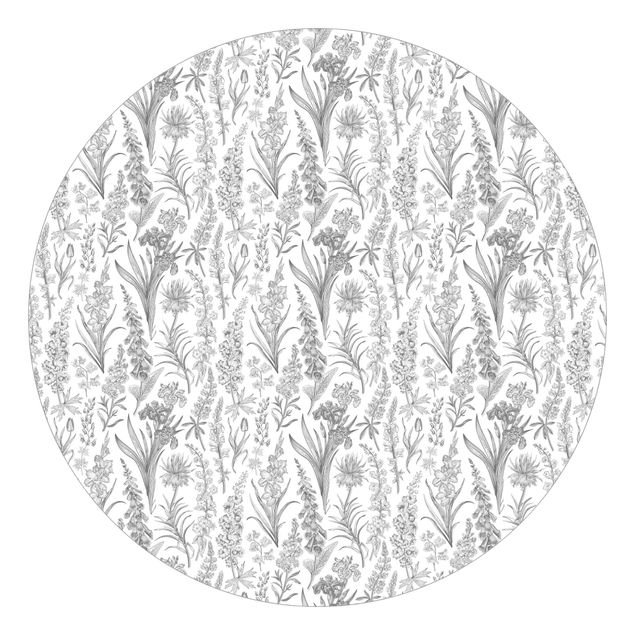 Fototapete modern Blumenwellen in Grau