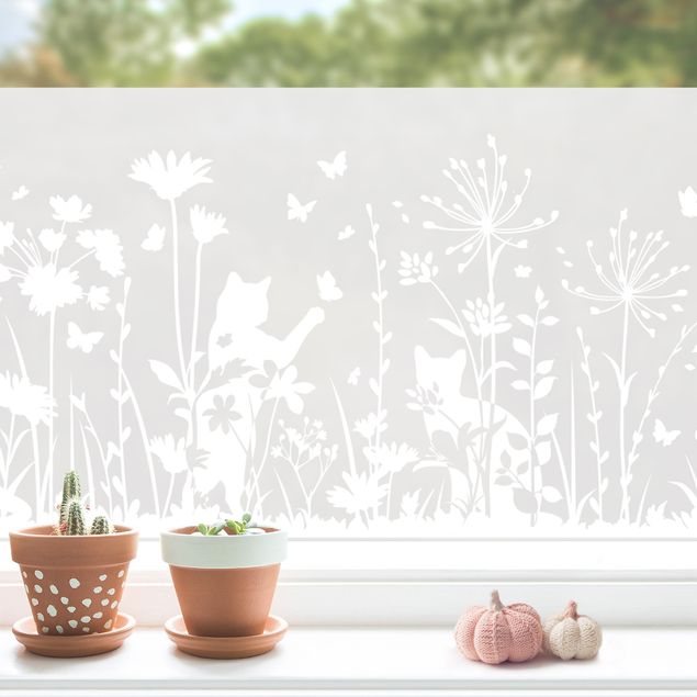Wanddeko Küche Blumenwiese mit Katzen