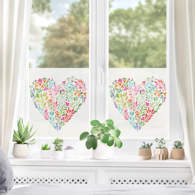 Fensterfolie - Sichtschutz - Blumiges Aquarell als Herz - Fensterbilder