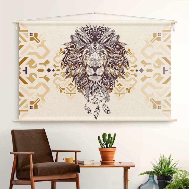 Wandbehang modern Boho Löwe mit Traumfänger II