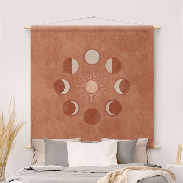 Wandbehang modern Boho Mondphasen mit Sonne