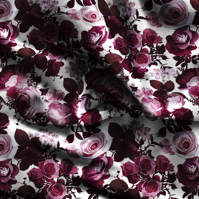 Vorhänge mit Muster Bordeaux Rosen mit braunen Blättern