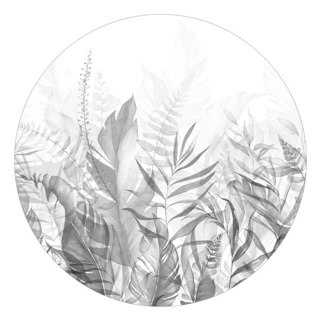 Runde Tapete selbstklebend - Botanik - Tropische Blätter Grau
