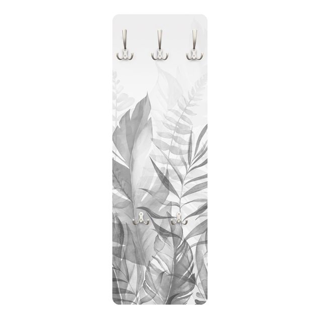 Garderobe mit Motiv Botanik - Tropische Blätter Grau